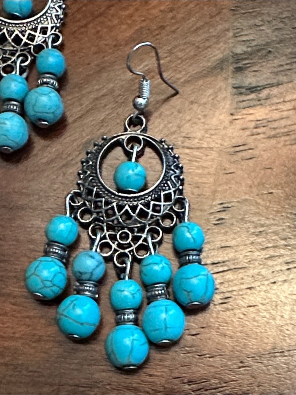 Turquoise Bead Dangle Earrings - Women Jewelry - Picture 4 of 8